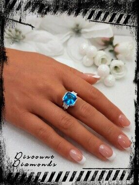 4.50 Ct. Sky Blue Sapphire & White Baguette Diamond Cocktail Ring on 925 Silver